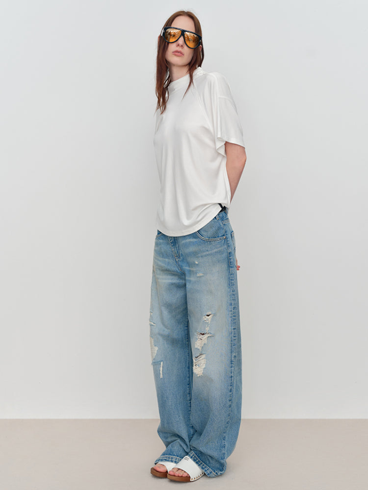 Light Blue Ripped Low-Rise Jeans