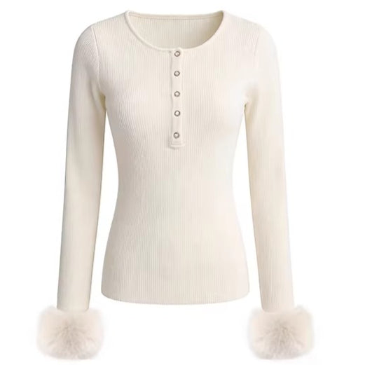 Faux Fur Base Top & Waist-Cinching Cape Knit Set