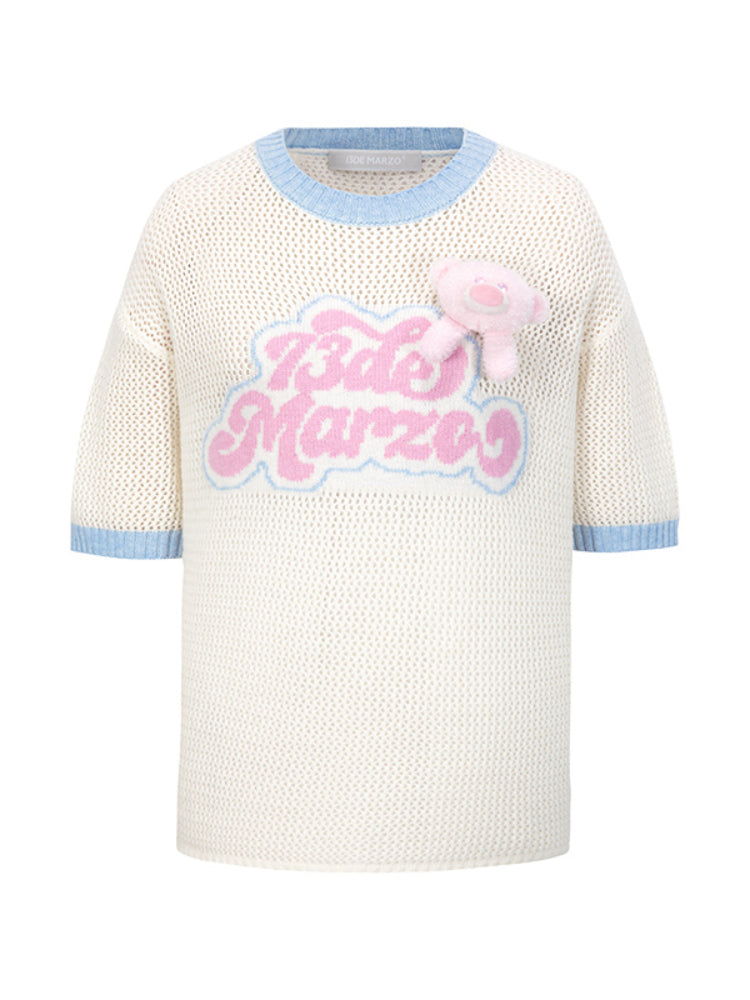 Hollow Color-Blocked Logo Round Neck T-shirt - CHINASQUAD