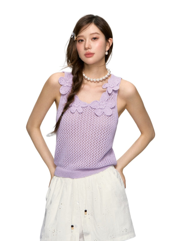 Flower Crochet Hollow-Out Camisole - CHINASQUAD