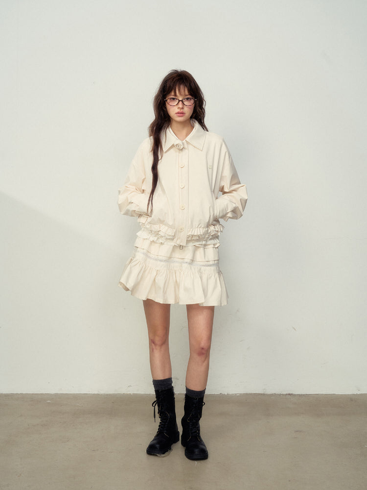 Lace-Trimmed Jacket & Skirt Set - CHINASQUAD