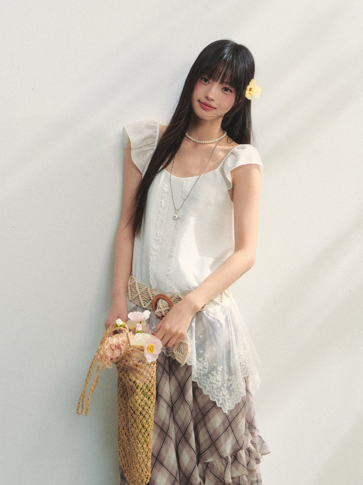 Lace Ruffled Hem Top - CHINASQUAD