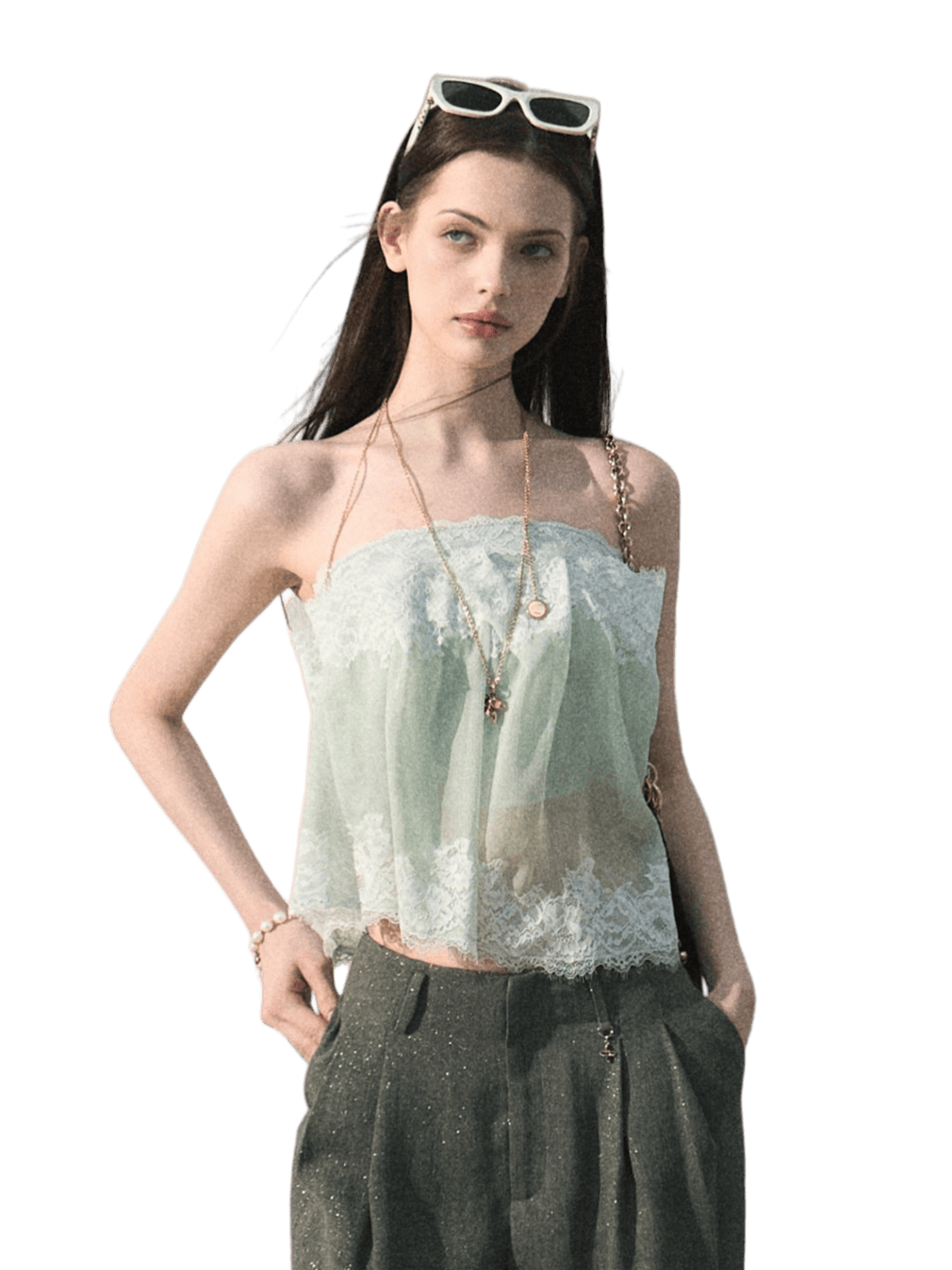 Quiet Fruit Lace Off-Shoulder Bandeau Bustier