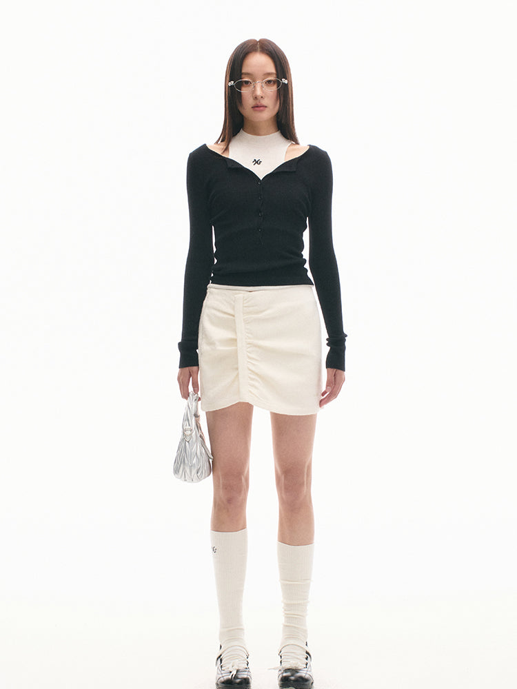 Reversible Buttoned Turtleneck Long-Sleeve Stretch Fitted Top - CHINASQUAD