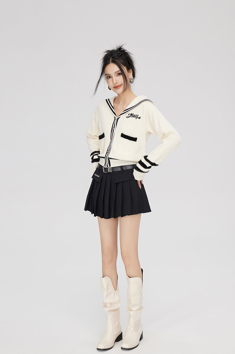 Black & Off-white Patchwork Lapel Sweater - CHINASQUAD
