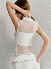 Beige & Purple Hollow-out Disk-button Knitted Vest - CHINASQUAD