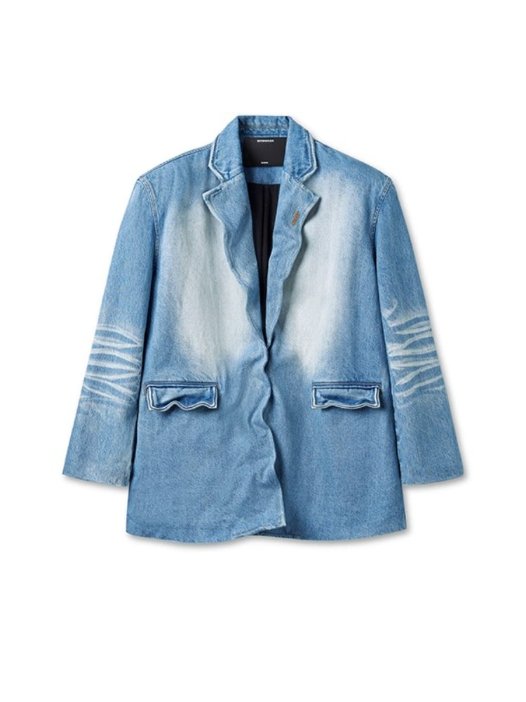"Caracal Series" Washed Twill Denim Blazer - CHINASQUAD