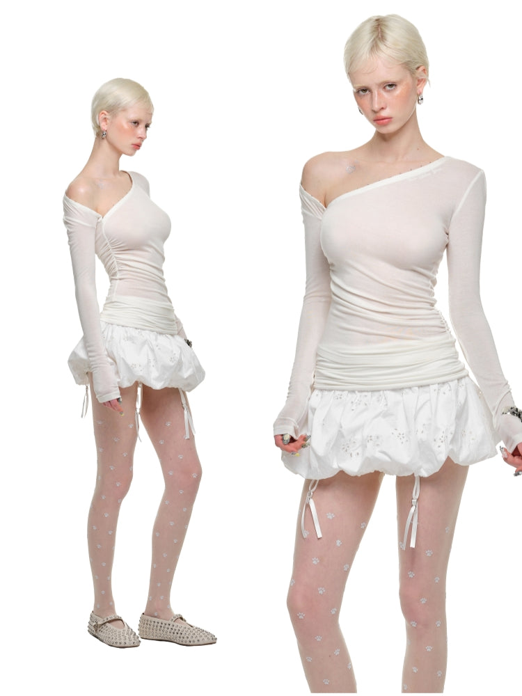 Deconstructed Buttoned Asymmetrical Shoulder Crewneck - CHINASQUAD