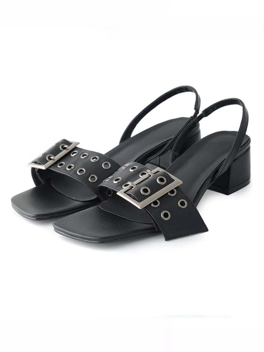 One-Line Square-Toe PU Sandals