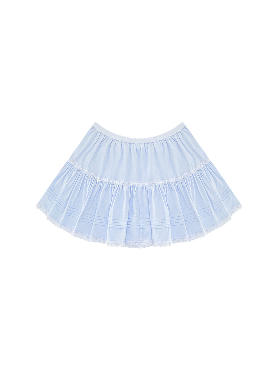 Blue Lace Trim Layered Skirt - CHINASQUAD