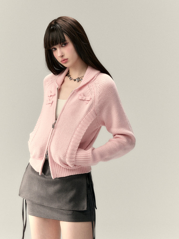 Bowknot Pocket Design Knit Top - CHINASQUAD