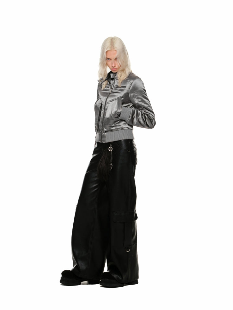 Silver Satin Utility Jacket - CHINASQUAD