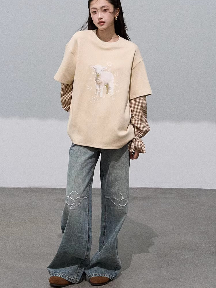 Vintage-Washed Cotton Wide-Leg Jeans