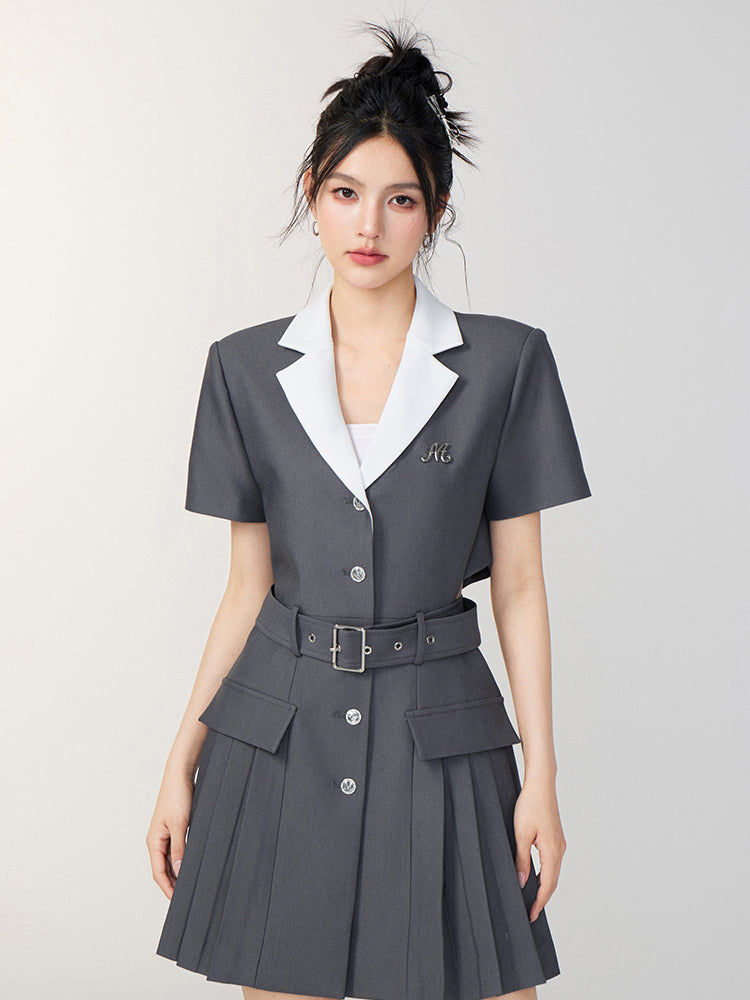 Colorblock Waist-Exposing Blazer Skirt - CHINASQUAD