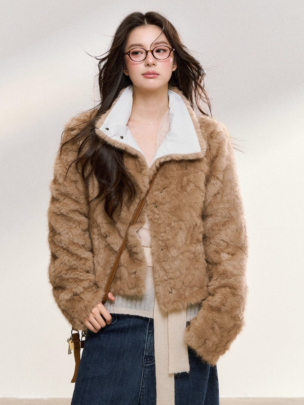 Khaki Faux Fur Collar Wool-Blend Jacket - CHINASQUAD
