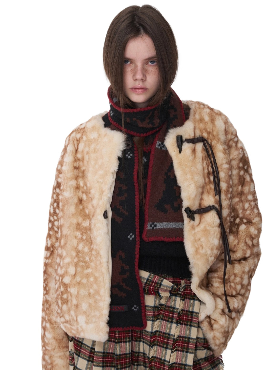 Fawn Pattern Printed Rex Rabbit Fur Jacket