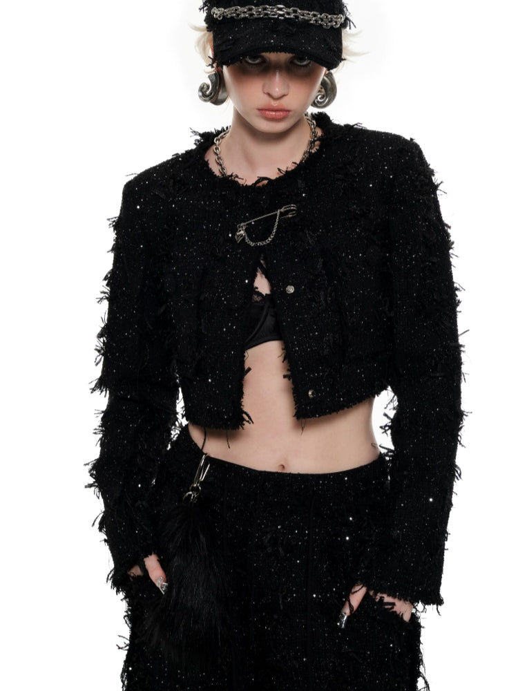 Black Tweed Short Jacket - CHINASQUAD
