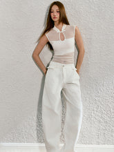 White Lace-trimmed Slant-wash Loose-fitting Jeans - CHINASQUAD