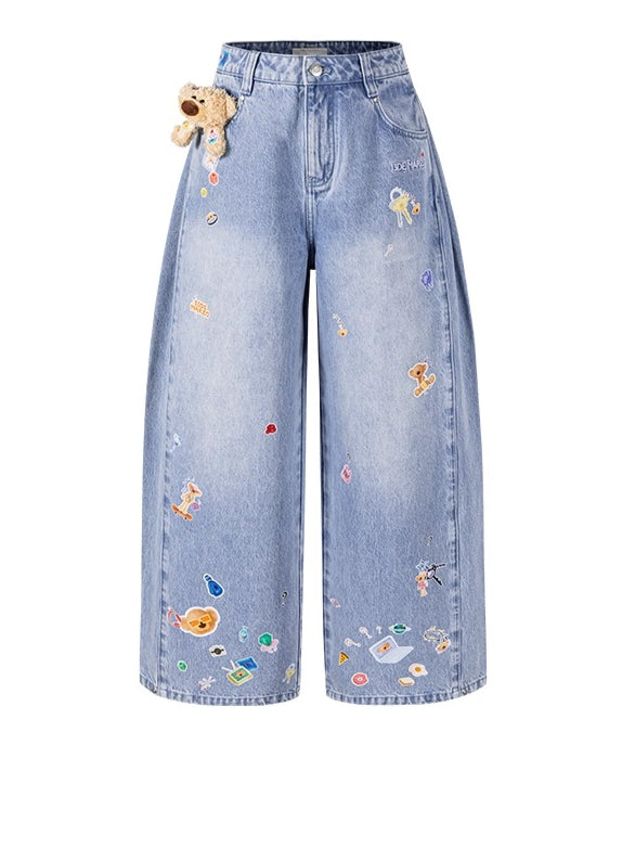 Blue Teddy Denim Wide-Leg Pants
