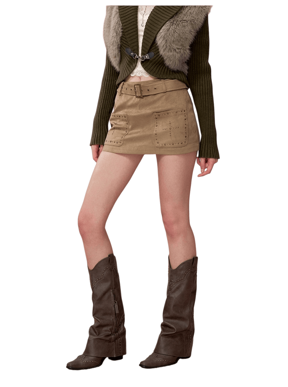 Studded Belted A-Line Mini Skirt