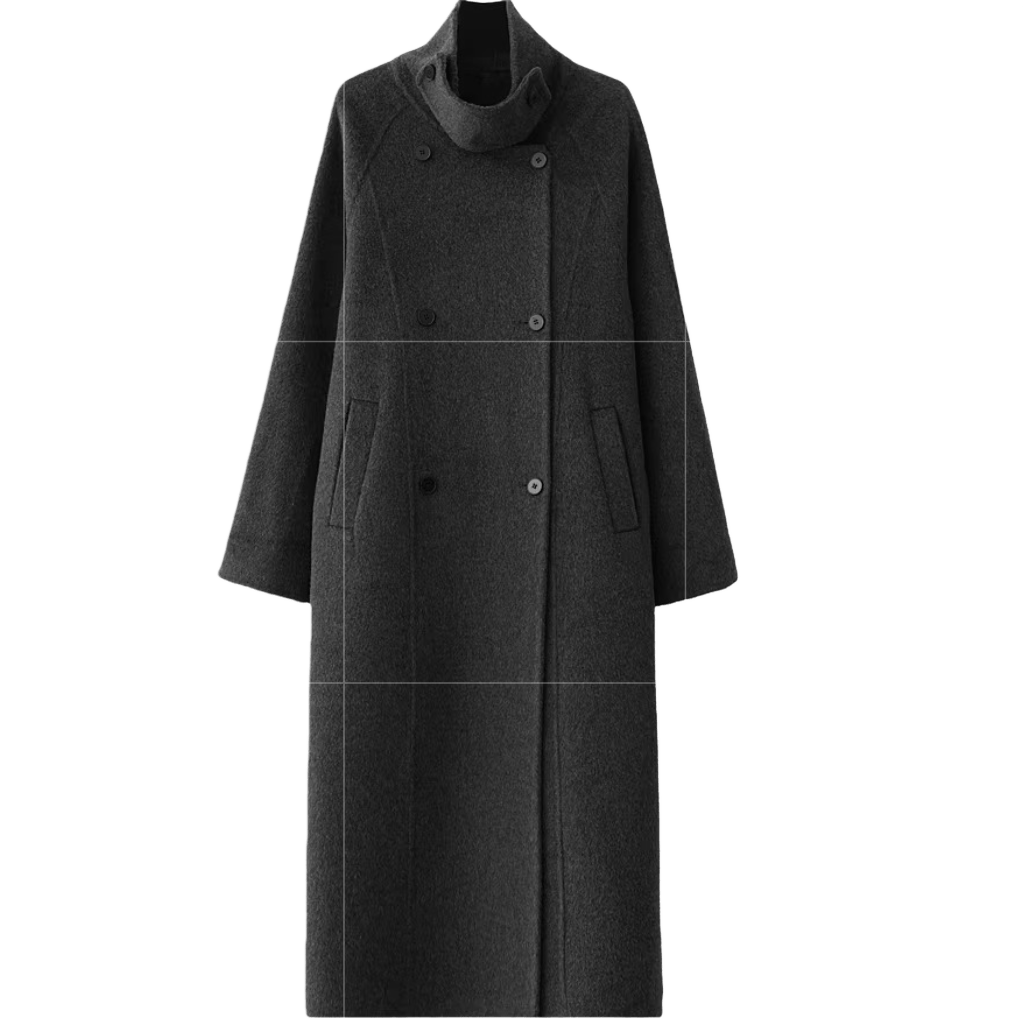 Armor-Collar Long Wool Coat