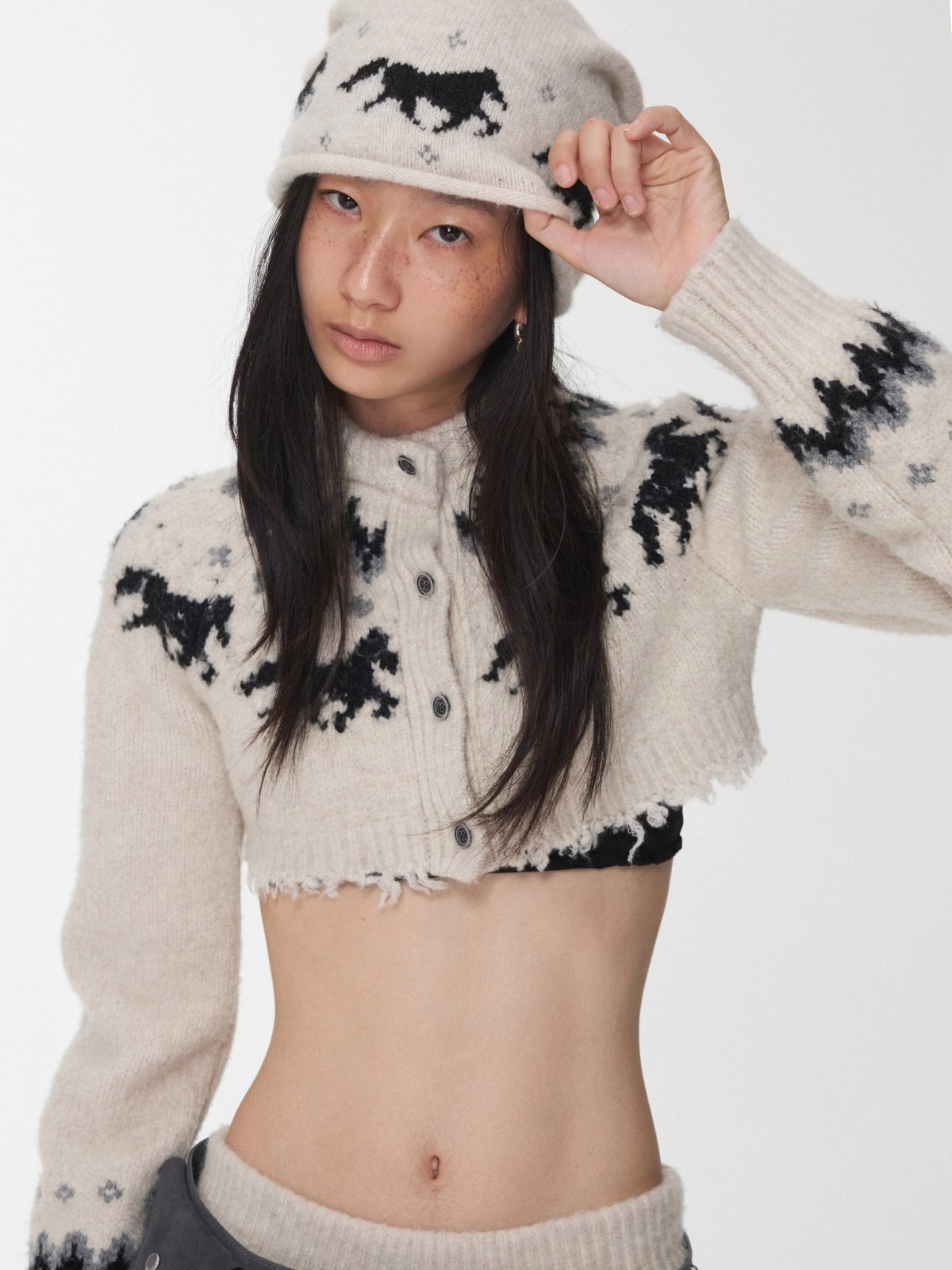 Fair Isle Pony Jacquard Knit Short Cardigan & Shorts Set