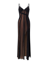 High-Split Patchwork Spaghetti Strap Dress - CHINASQUAD