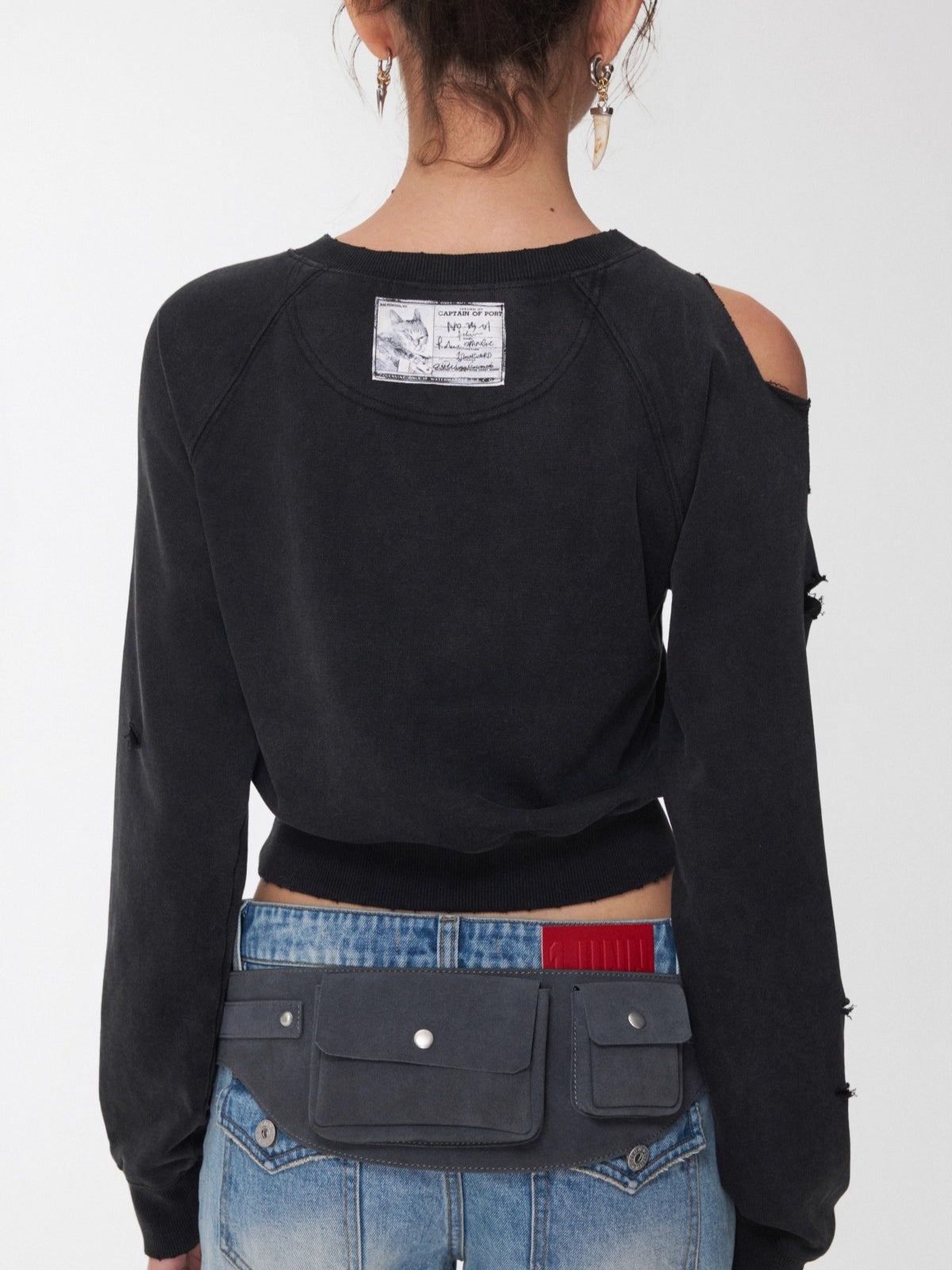 Knight Cat Print Distressed Washed Sweatshirt - CHINASQUAD