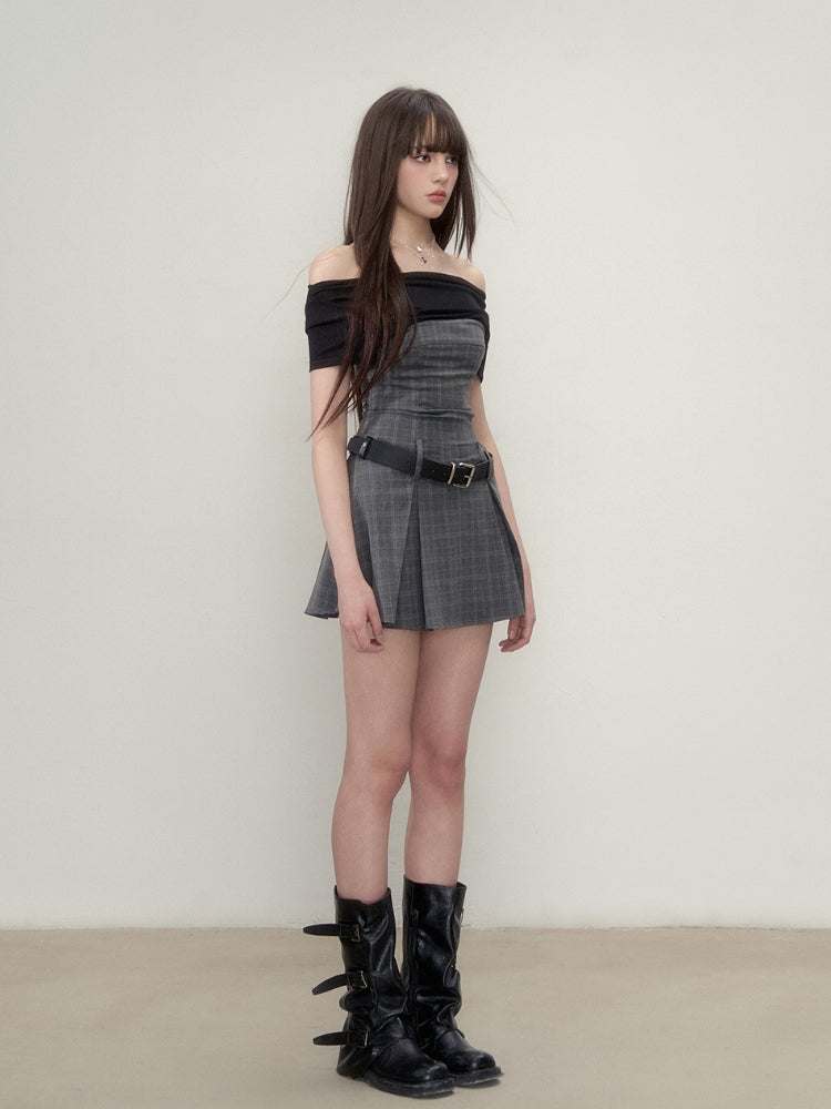 Faux Two-Piece Spliced Waist-Defining Pleated Dress - CHINASQUAD