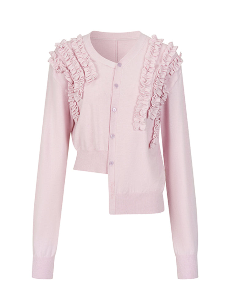 Irregular Ruffle Design Knit Top - CHINASQUAD