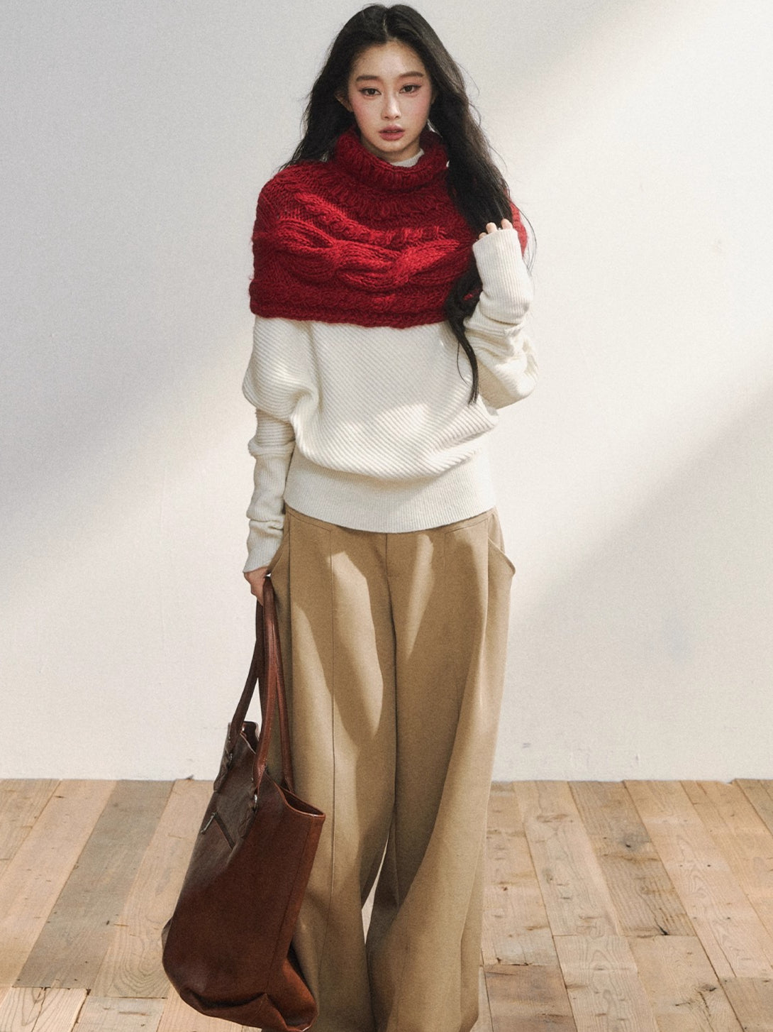 Asymmetric Buttoned White Knit Sweater