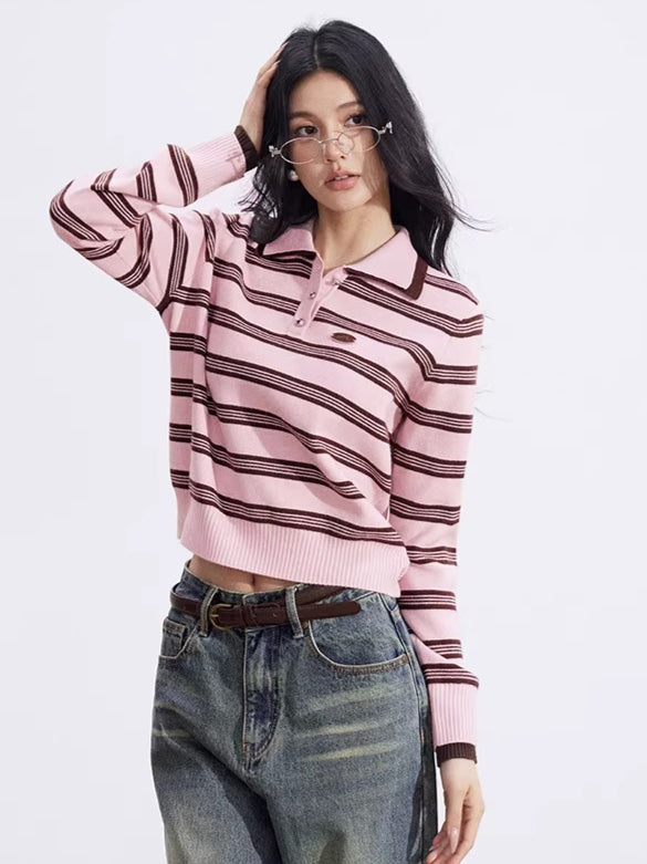 Collegiate Stripe Polo Knit Sweater