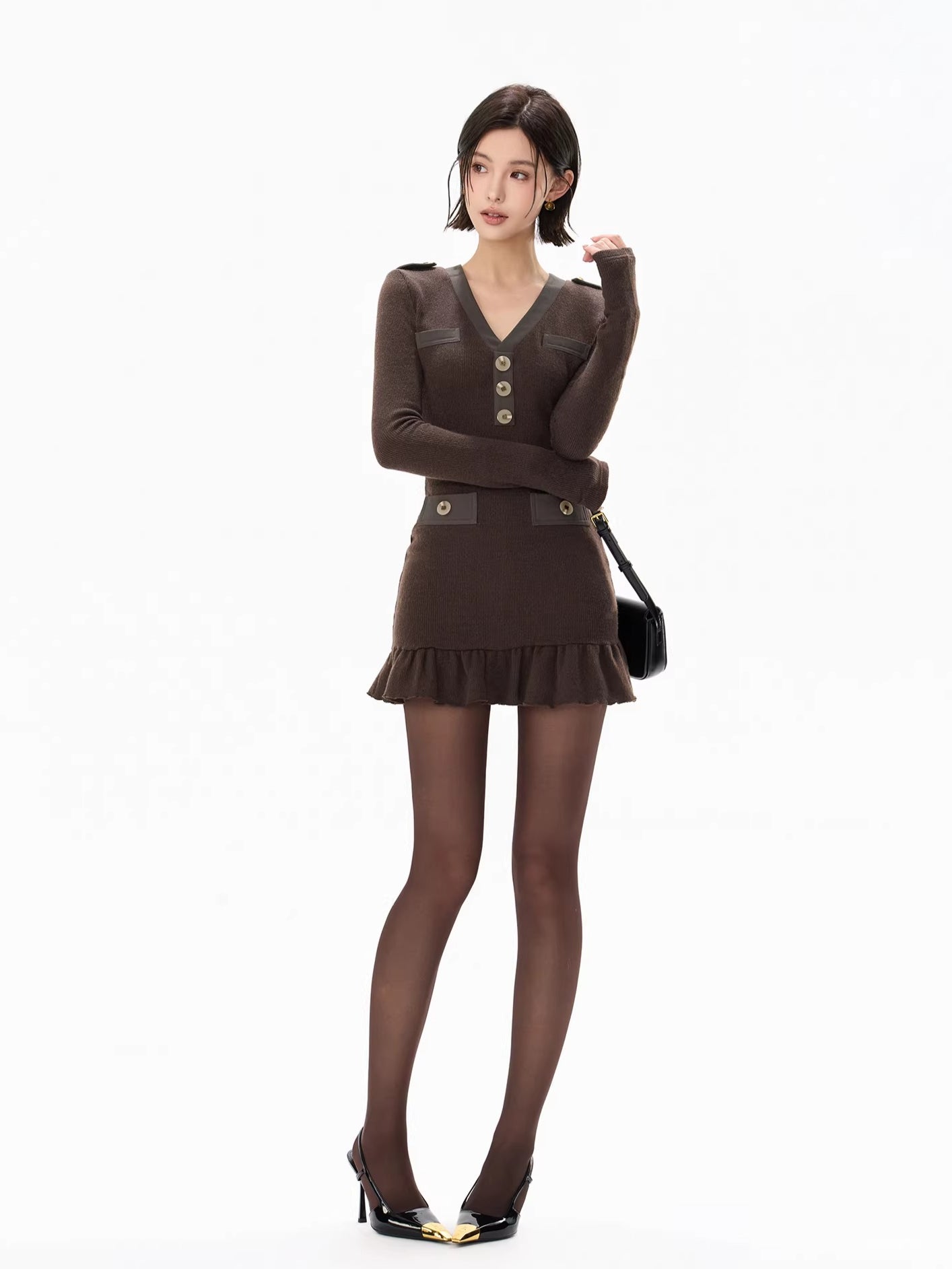 Cold Heiress Detachable Fur-Collar Mini Dress