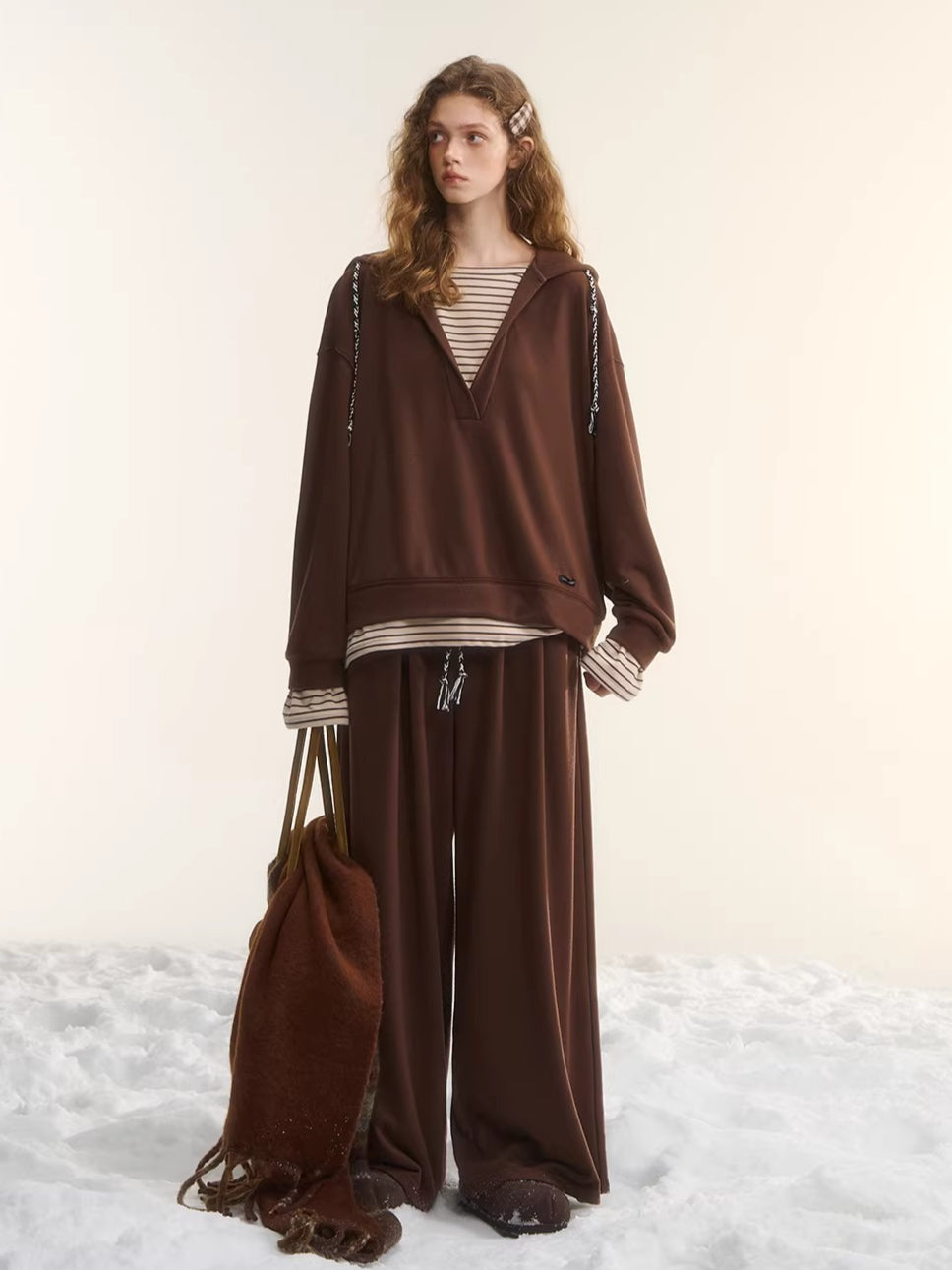 Layered-Effect Sweatshirt & Wide-Leg Sweatpants Set