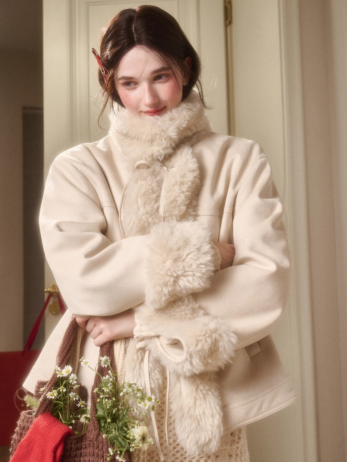 Travel Plan Shearling Fleece-Lined Stand Collar Jacket