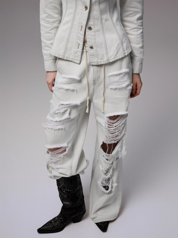 Vintage Washed Waist-Tailored Wide-Shoulder Jacket