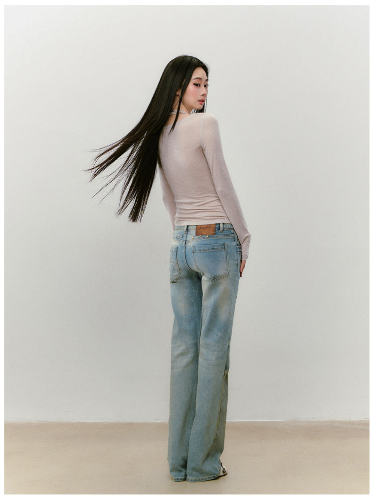 Fake Two-Piece Knit Long-Sleeve Blouse - CHINASQUAD