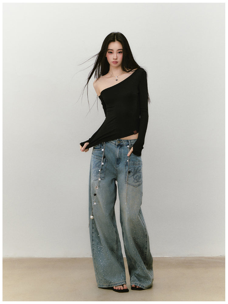 Shimmer Asymmetric Shoulder Irregular T-shirt - CHINASQUAD