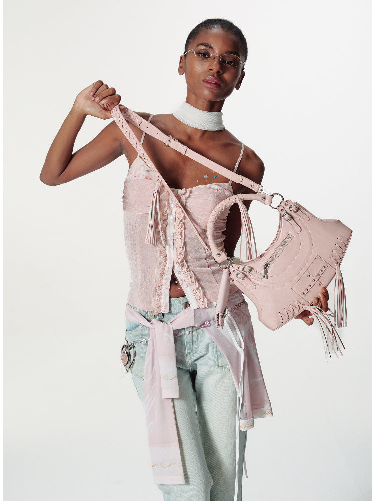 Tassel Metal Rivet Shoulder Underarm Bag - CHINASQUAD