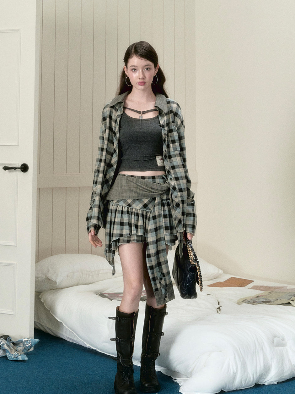 Blue & Black Checkered Mini Skirt - CHINASQUAD