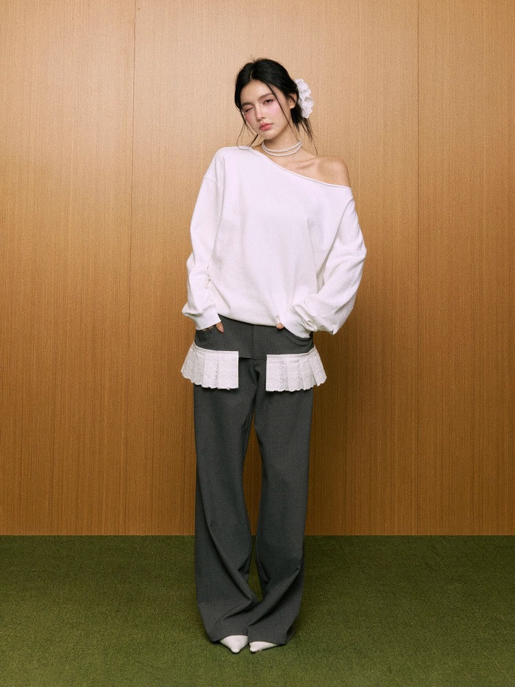 Lace Spliced Wide-Leg Pants - CHINASQUAD
