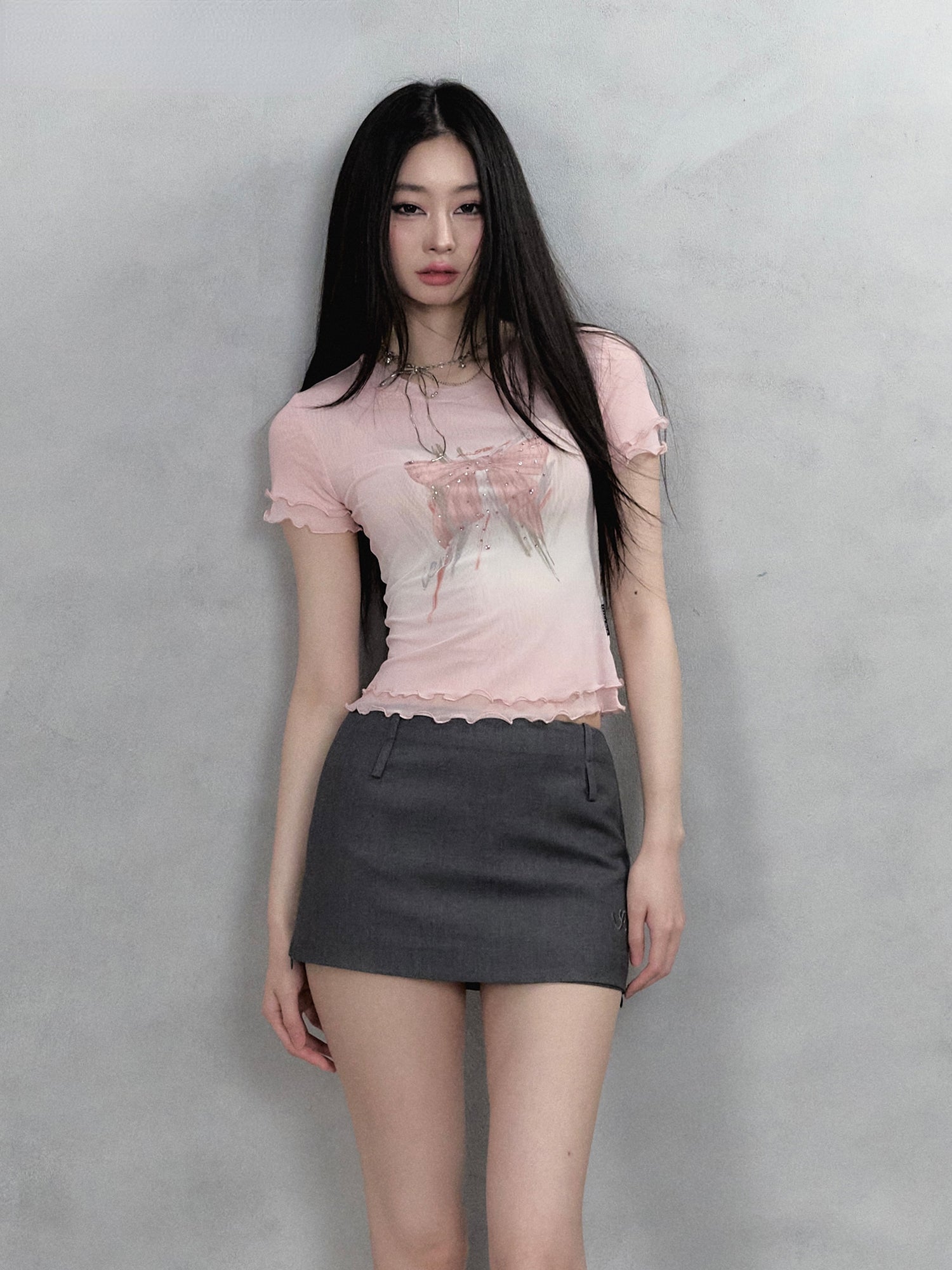 Pink & Black Bow Print Round Neck Short Sleeve - CHINASQUAD