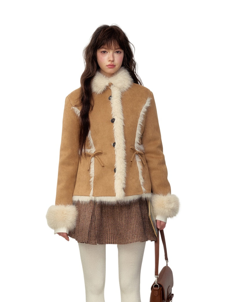 Khaki & Pink Shearling Coat - CHINASQUAD
