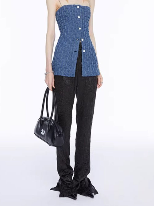 Vintage Ruched Denim Bandeau Camisole