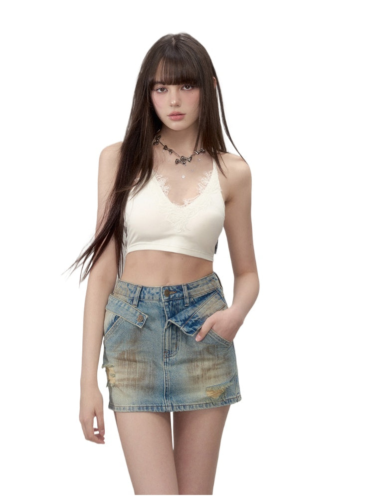 Ribbed Lace Panel Tank Top - CHINASQUAD