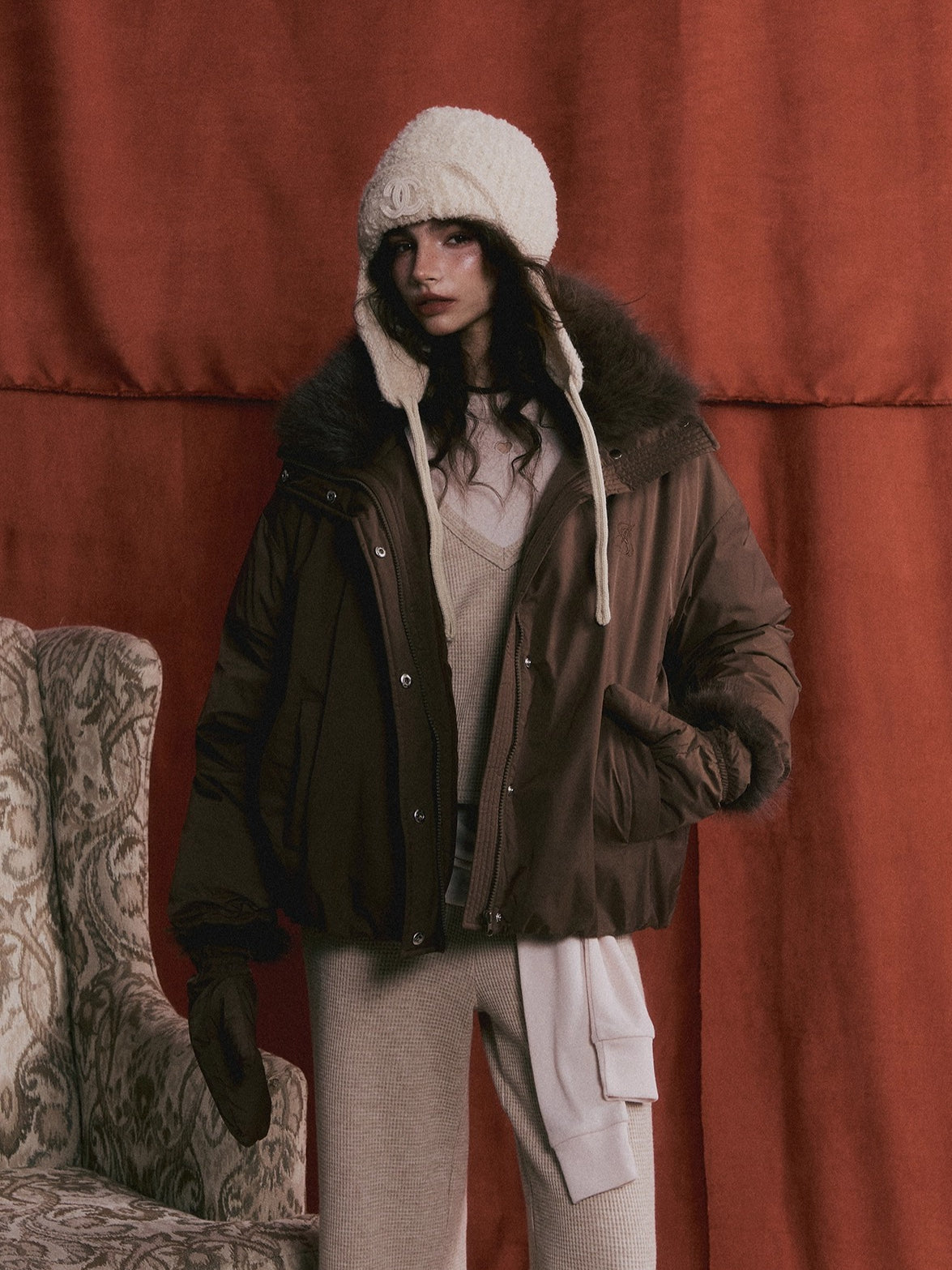 Fur-Collar Short Down Puffer Jacket