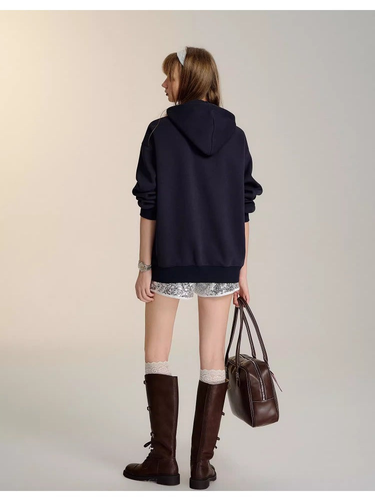 Light Gray & Navy Blue Green Apple Print Hoodie - CHINASQUAD