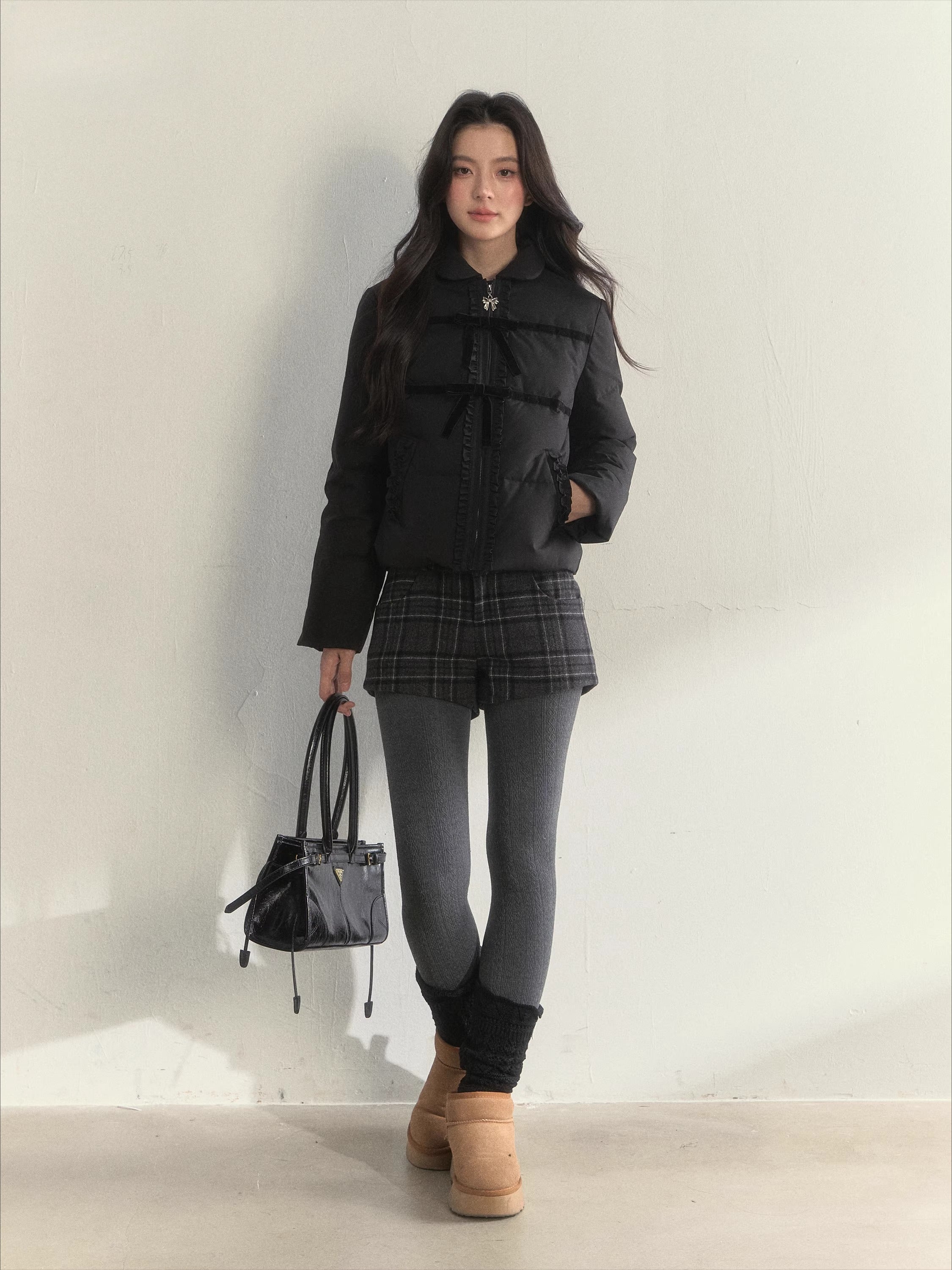 Velvet Bow Trim Down Jacket