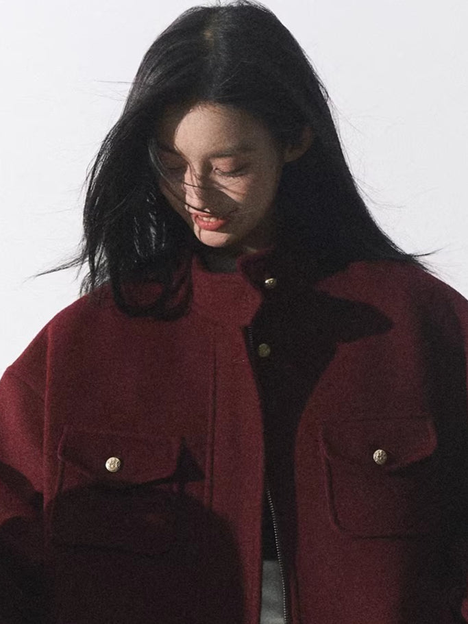 Wool-Blend Oversized Short Jacket