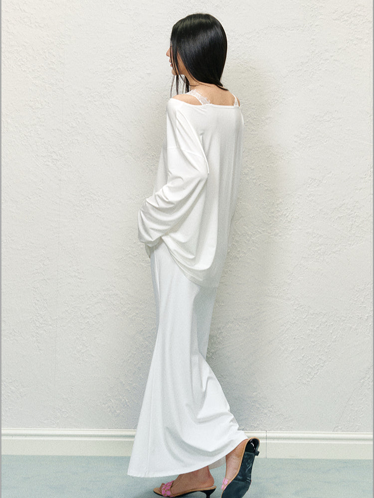 Lace Spliced V-neck Fake Two-Piece T-shirt - CHINASQUAD